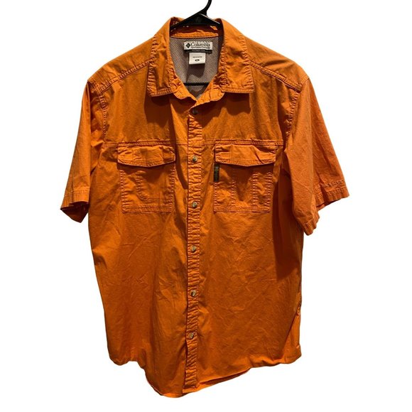 Columbia Sportswear Short Sleeve Button Shirt, XL Orange, 2 chest pockets - Picture 1 of 5